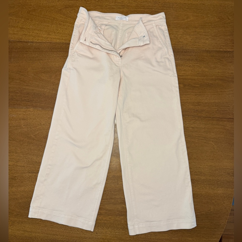 Everlane Pale Pink Denim | High Waisted Cropped Wide Leg | Size 10